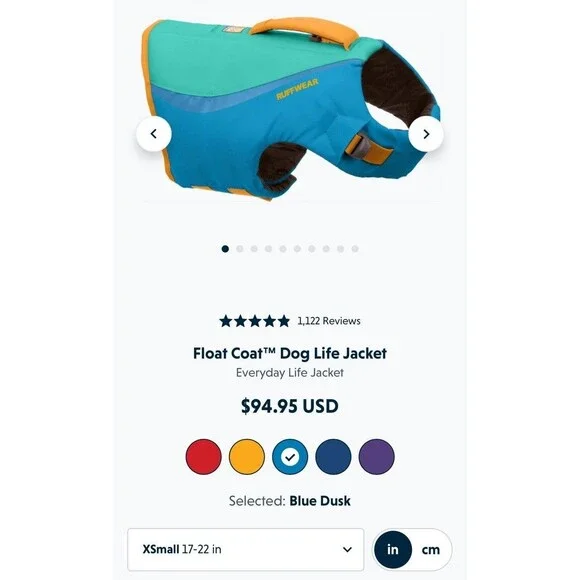 RUFFWEAR Float Coat Dog Life Jacket Extra Small Handle Adjustable Clothing & Accessories